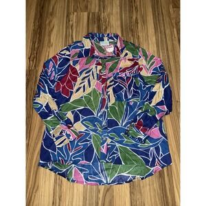 True Destinations NEW Women's Sz Large L Resort Wear Tropical Shirt Blouse